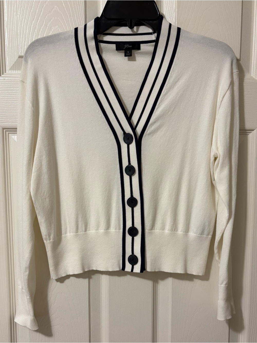 J. Crew V-neck Button-front Cardigan with Navy Trim